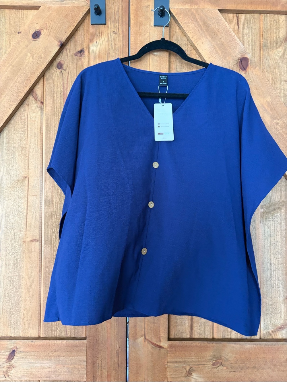 Eileen Fisher Relaxed V-Neck Button Front Tunic in Royal Blue
